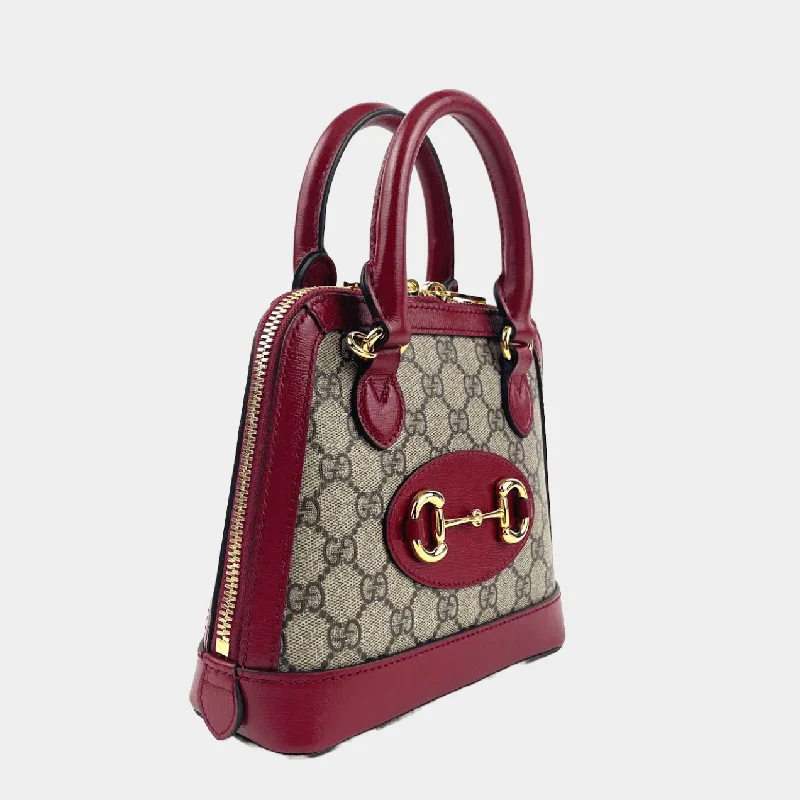 Women Gucci Sylvie bags with a leather - wrapped handleGucci 1955 Horsebit Tote Supreme GG w/Red