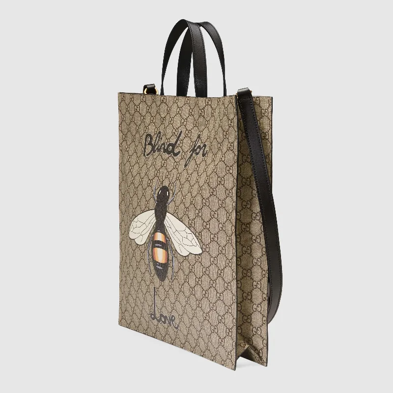 Gucci tote bags for women with a printed Gucci logoGucci Bee Print Soft GG Supreme Tote