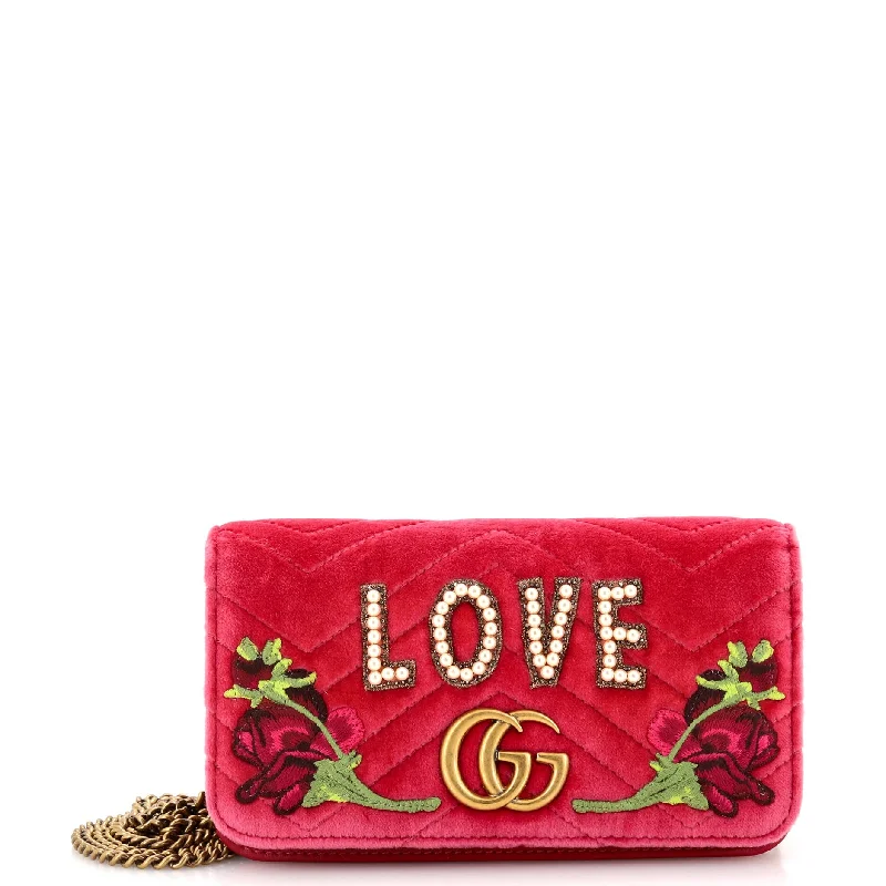 Gucci tote bags for women with a printed Gucci logoGG Marmont Chain Flap Bag Embroidered Matelasse Velvet Mini