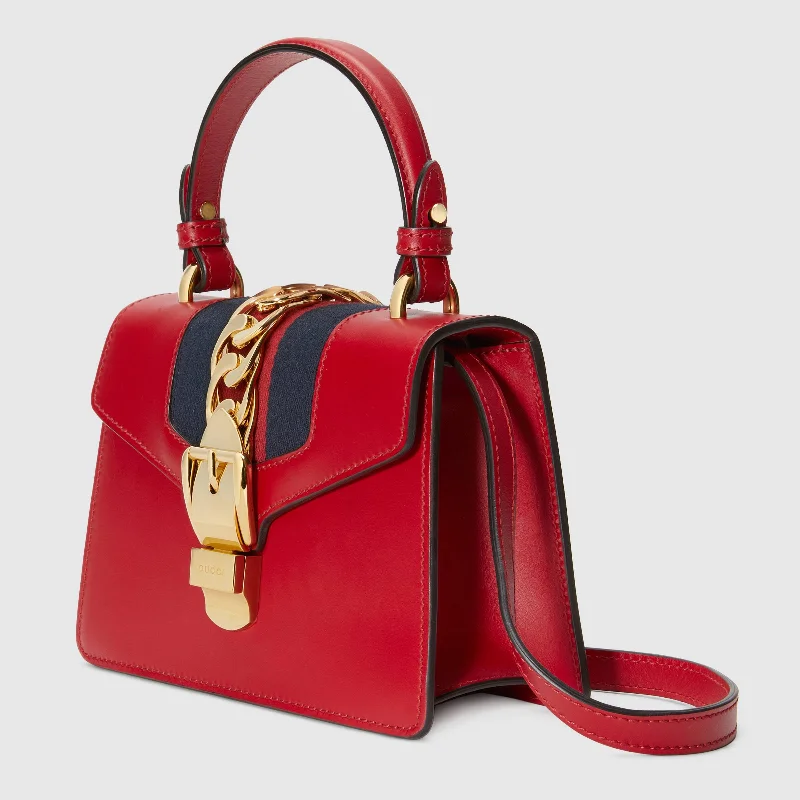 Gucci tote bags for women with a spacious interiorGucci SyLouis Vuittonie Leather Mini Top Handle Hibiscus Red Bag