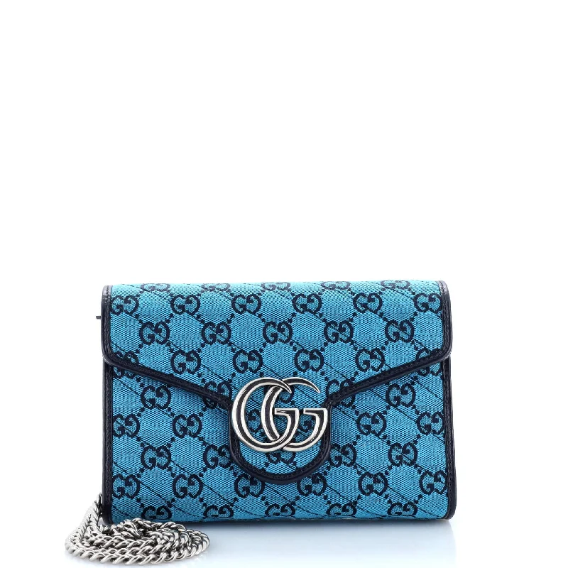 Women Gucci bags with a zippered interior pocketGG Marmont Chain Wallet Diagonal Quilted GG Canvas Mini