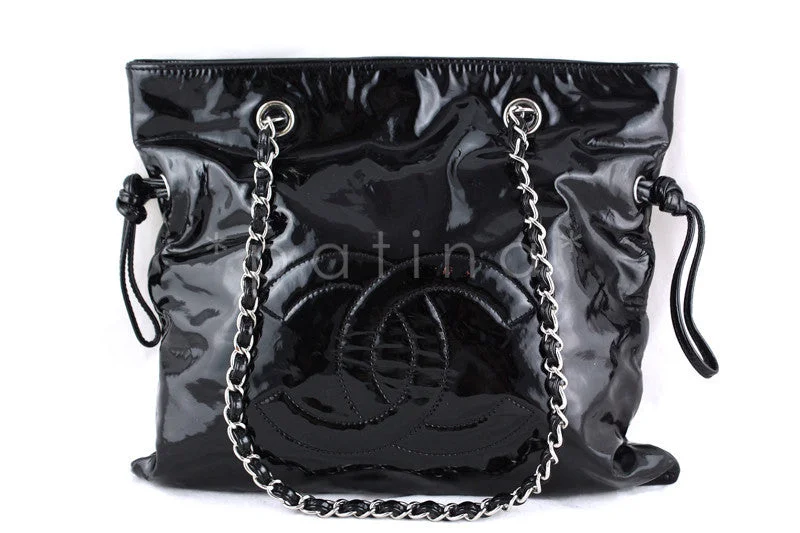 Chanel bags with adjustable chain strapsChanel Black Patent Bon Bons Hobo Tote Bag