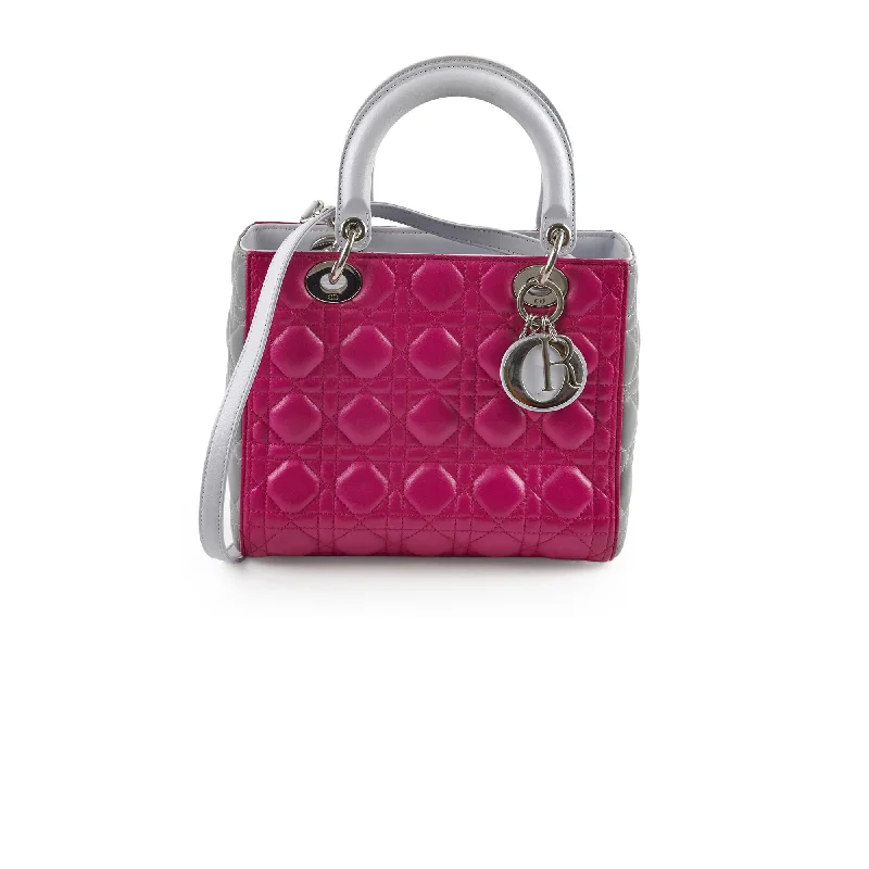 Christian Dior handbags with a back - pocket for quick storageChristian Dior Lady Dior Medium Bicolour Purple/Grey