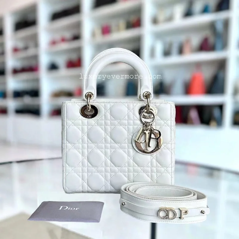 Christian Dior bags with a side - pocket for holding a water bottle*ABC Strap* Lady Small MyABC Cannage Lambskin White Golden Hardware