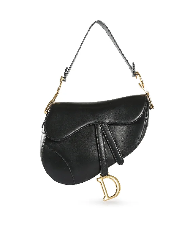 Contemporary Christian Dior handbags with a unique shapeCHRISTIAN DIOR Black Calfskin Leather Saddle Bag