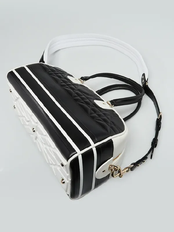 Stylish Christian Dior shoulder bags with a tassel - adorned zipperCHRISTIAN DIOR Black/White Quilted Leather Mini Vibe Bowling Bag