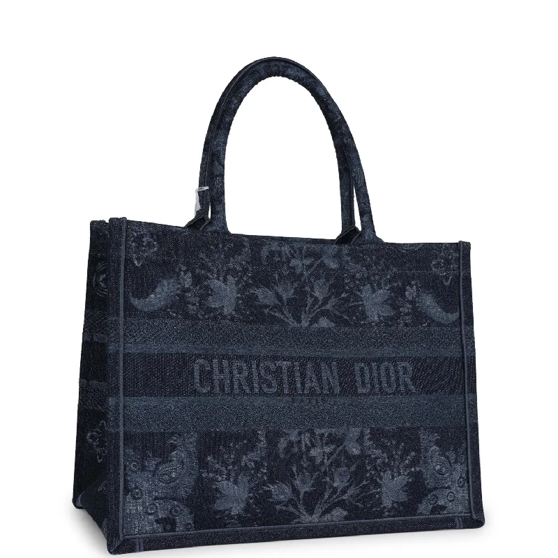 Christian Dior bags with a quilted pattern and gold - toned hardwareChristian Dior Blue Flower Embroidered Denim Small Book Tote