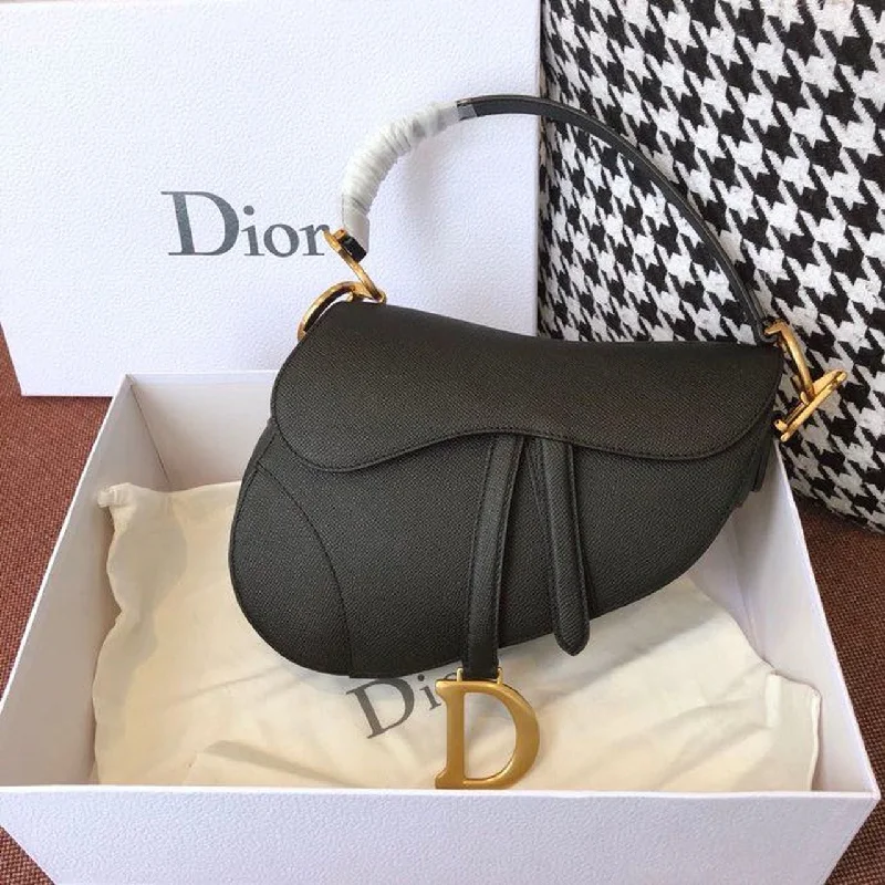 Christian Dior crossbody bags with a front - flap pocket for easy accessChristian Dior Saddle Bag Black Grained For Women