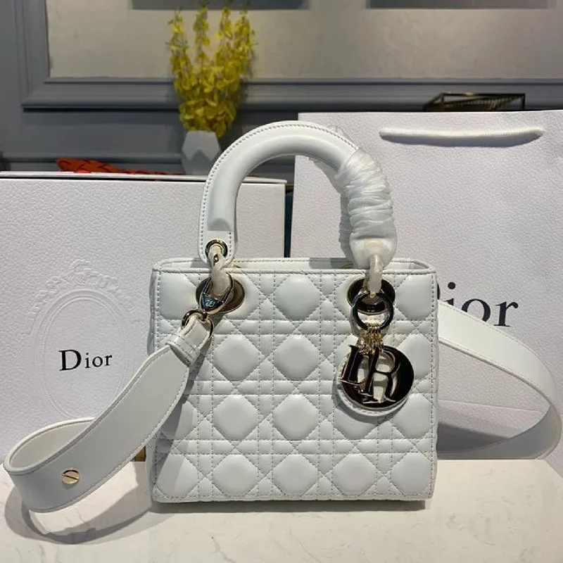 Christian Dior handbags with a detachable mirror for on - the - go touch - upsChristian Dior Small Lady Bag Gold Toned Hardware White