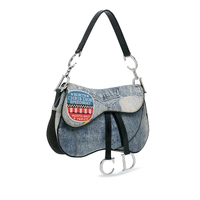 High - fashion Christian Dior bags with a geometric patternDior Denim Speedway Double Saddle Shoulder Bag (xIMB05)