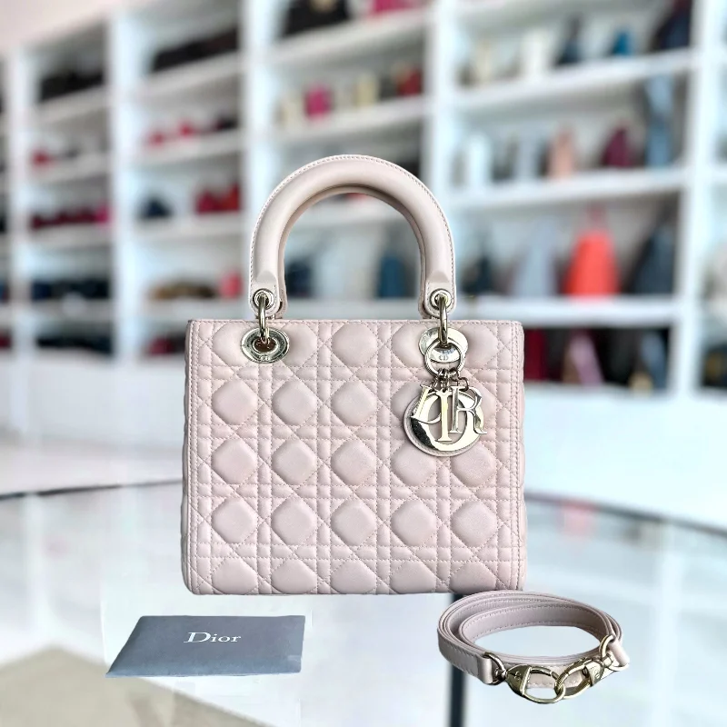 Christian Dior bags with a zip - top closure and multiple compartmentsLady Medium Cannage Lambskin Sakura Pink Golden Hardware