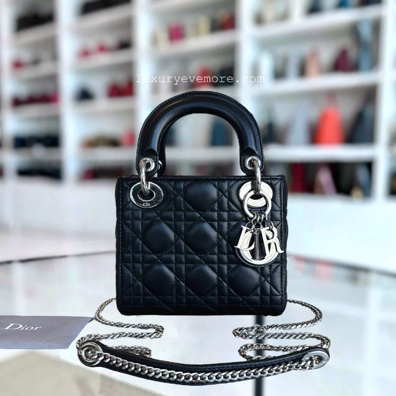 Trendsetting Christian Dior crossbody bags with a colorful strapLady Mini Cannage Lambskin Black Silver Hardware Chain Version