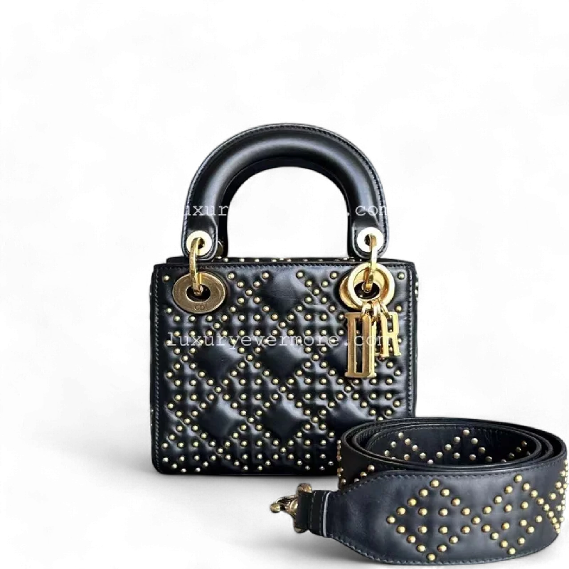 Christian Dior bags with a quilted pattern and gold - toned hardwareLady Mini Studded Cannage Calfskin Black Golden Hardware