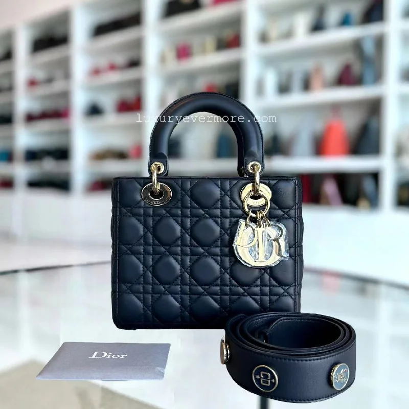 Christian Dior bags with a quilted pattern and gold - toned hardwareDior Lady Small - Cannage Lambskin Dark Blue Golden Hardware