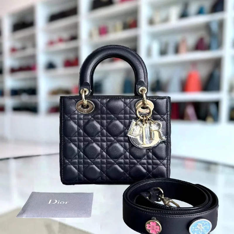 Christian Dior handbags with a snap - button closure and a decorative buckleLady Small Cannage Lambskin Dark Midnight Blue Golden Hardware ABC MyABC