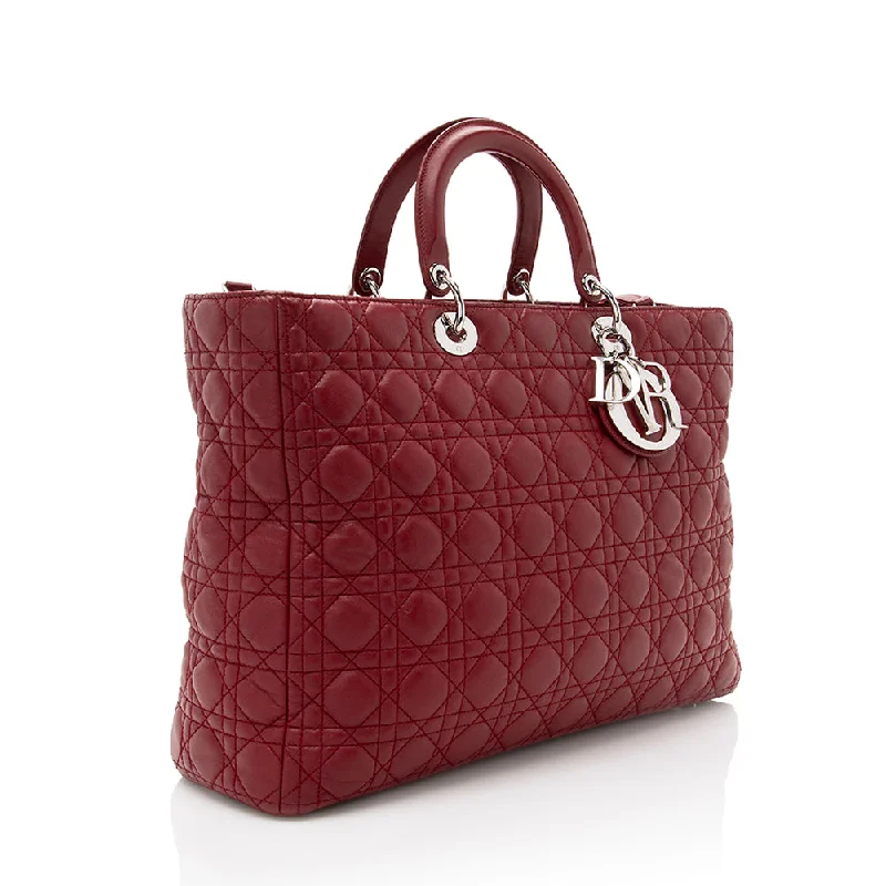 Christian Dior bags with a side - pocket for holding a water bottleDior Lambskin Lady Dior Extra Large Tote (SHF-17888)