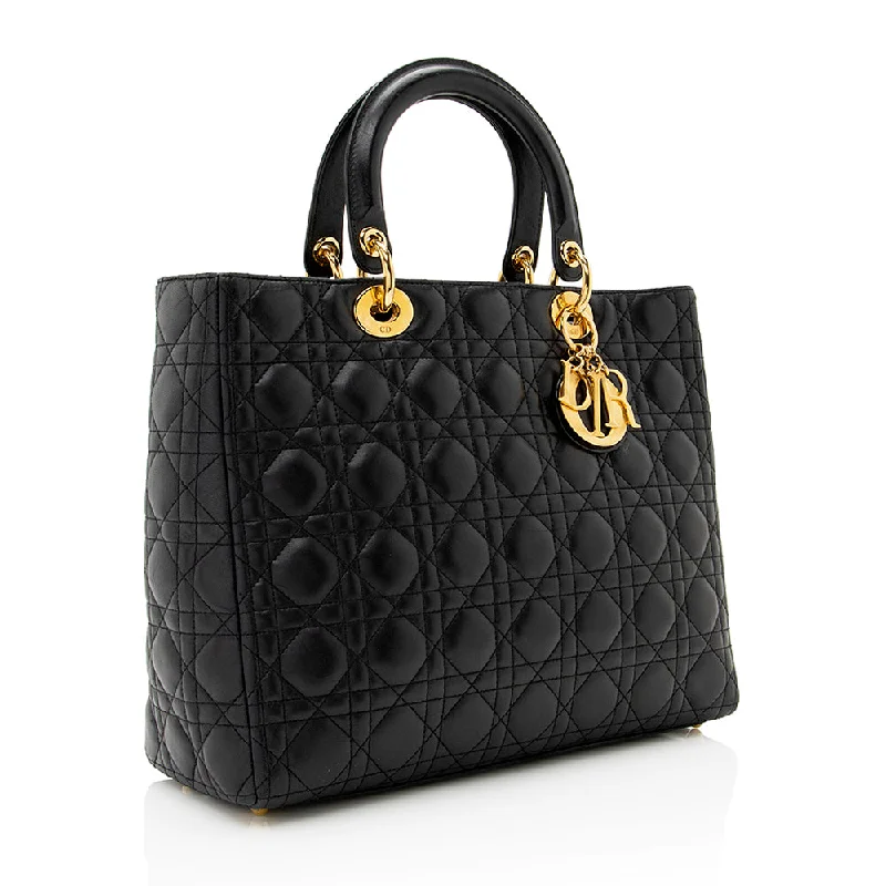 Christian Dior bags with a quilted pattern and gold - toned hardwareDior Lambskin Lady Dior Large Tote (SHF-20974)