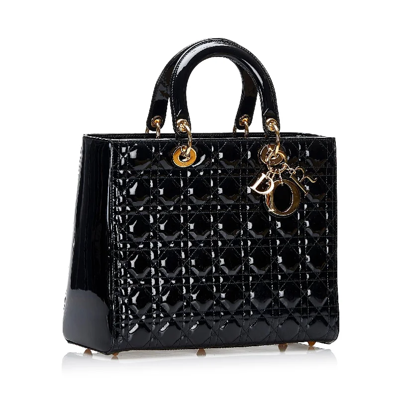 Christian Dior Saddle bags with a studded trim for a bold lookDior Large Cannage Patent Lady Dior (SHG-9I0WKs)