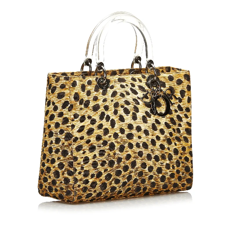 Christian Dior Saddle bags with a studded trim for a bold lookDior Leopard Print Canvas Lady Dior (SHG-35939)