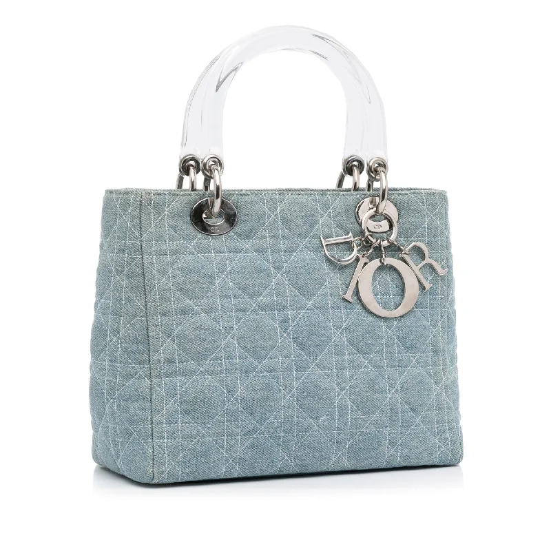 Contemporary Christian Dior handbags with a unique shapeDior Medium Cannage Lady Dior Denim Satchel (SHG-jT3XX6)