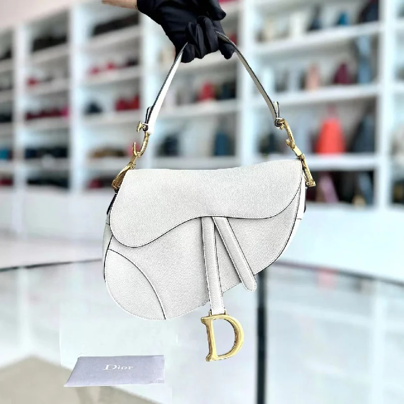 Christian Dior bags with a detachable coin purse insideSaddle Medium Grained Calfskin White Golden Hardware