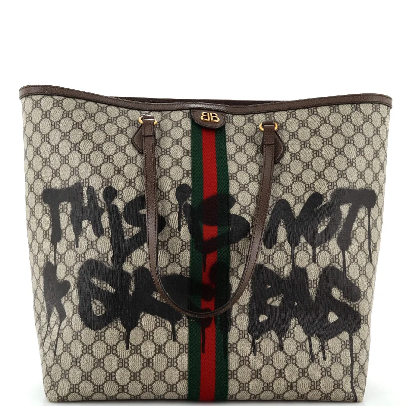 Women Gucci bags with a snap - button closure and a decorative charmx Gucci The Hacker Project Tote Graffiti BB Coated Canvas Large