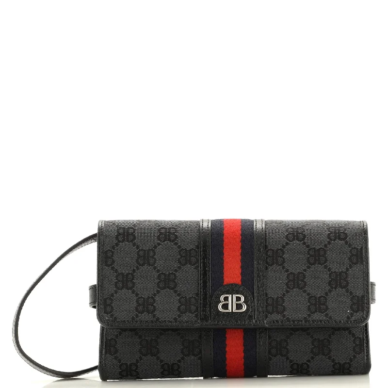 Ladies Gucci shoulder bags with a wide - width strapx Gucci The Hacker Wallet on Strap BB Coated Canvas