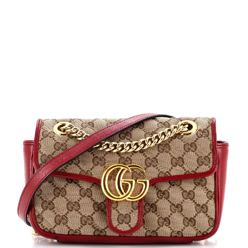 Small - sized Women Gucci shoulder bags for evening outingsGG Marmont Flap Bag Diagonal Quilted GG Canvas Mini