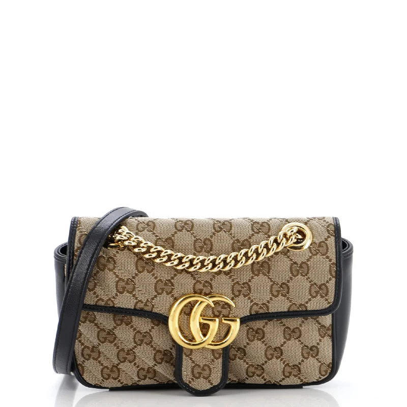 Gucci backpacks for women with a multi - pocket designGG Marmont Flap Bag Diagonal Quilted GG Canvas Mini