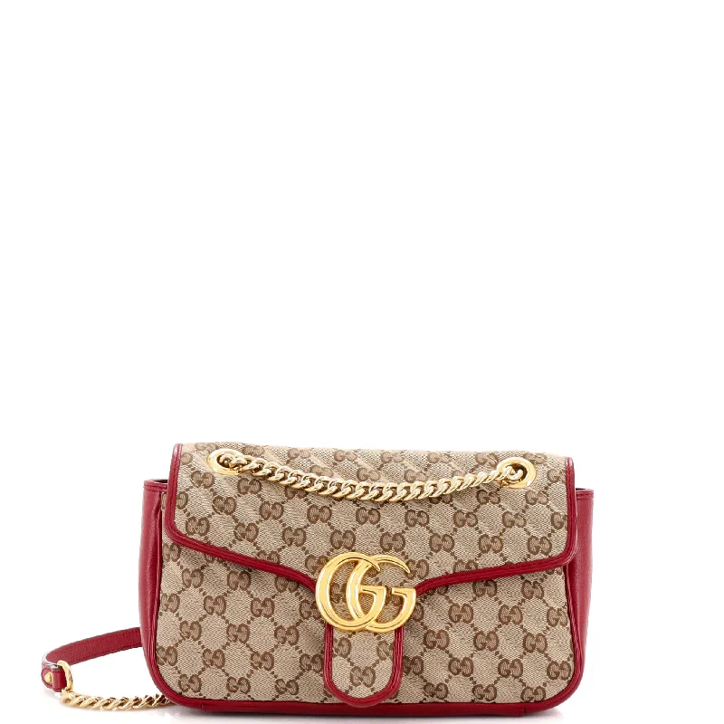 Women Gucci Sylvie bags with a leather - wrapped handleGG Marmont Flap Bag Diagonal Quilted GG Canvas Small