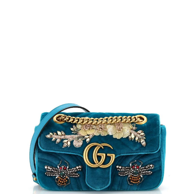 Gucci handbags for women with a patent - leather finishGG Marmont Flap Bag Embellished Matelasse Velvet Mini