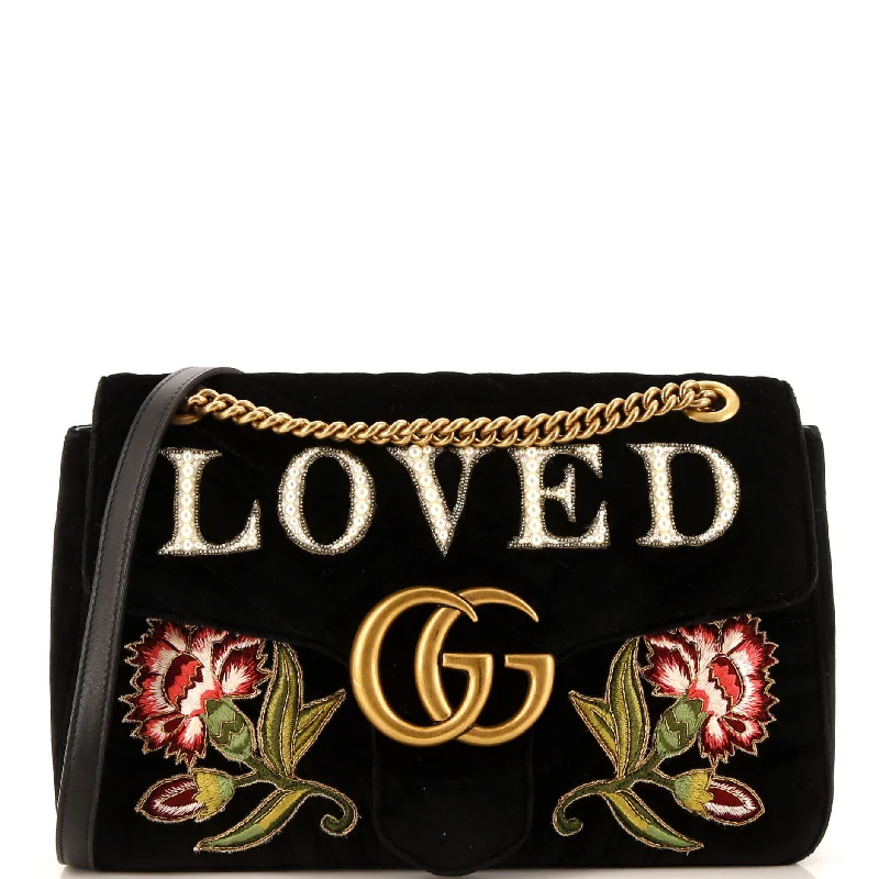 Women Gucci bags with a detachable mirror insideGG Marmont Flap Bag Embroidered Matelasse Velvet Medium