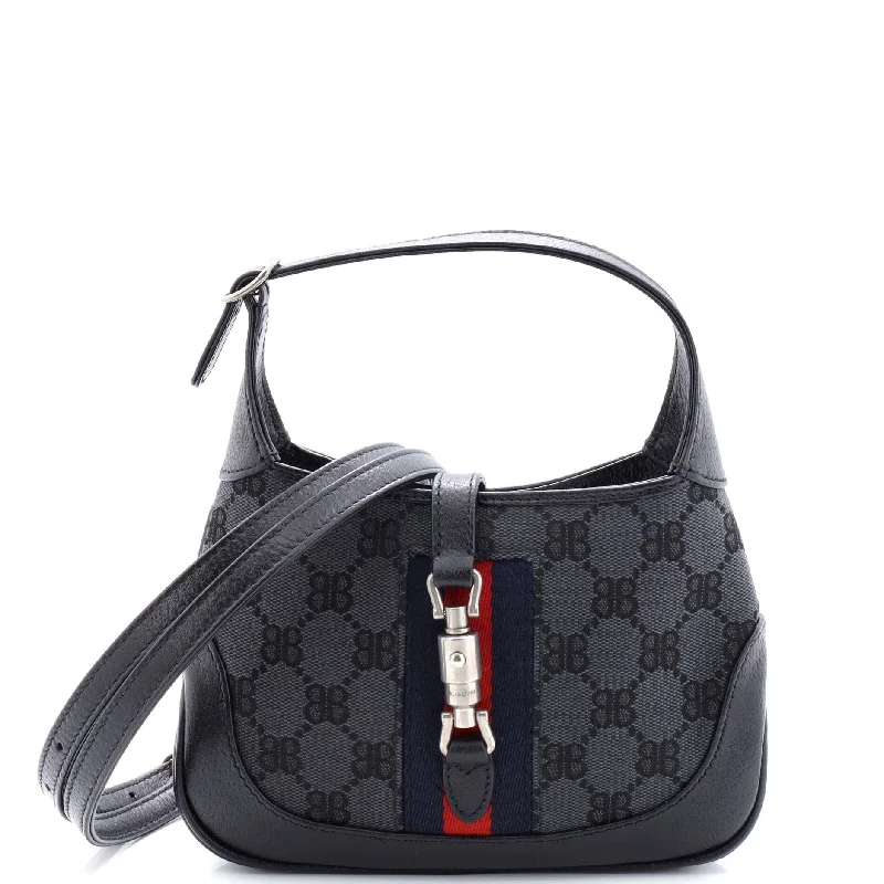 Women Gucci bags with a chain - link trim and a leather bodyx Gucci The Hacker Project Jackie 1961 Hobo BB Canvas Mini