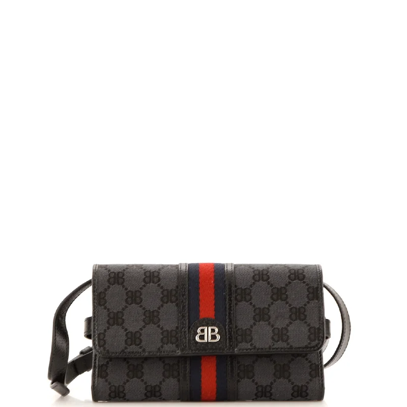 Women Gucci bags with a snap - button closure and a decorative charmx Gucci The Hacker Wallet on Strap BB Coated Canvas