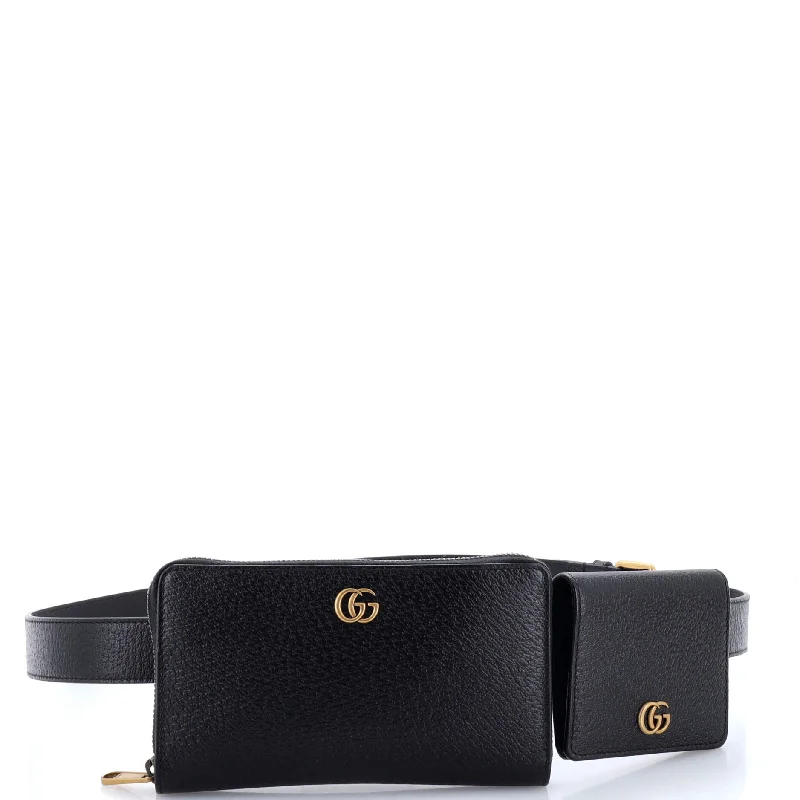 Women Gucci bags with a front - flap pocket for quick - access itemsGG Marmont Double Belt Bag Leather