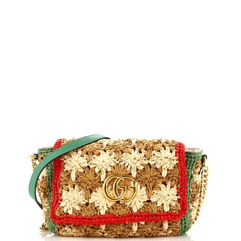 Gucci Marmont bags for women with a contrast - colored interiorGG Marmont Flap Bag Raffia Small