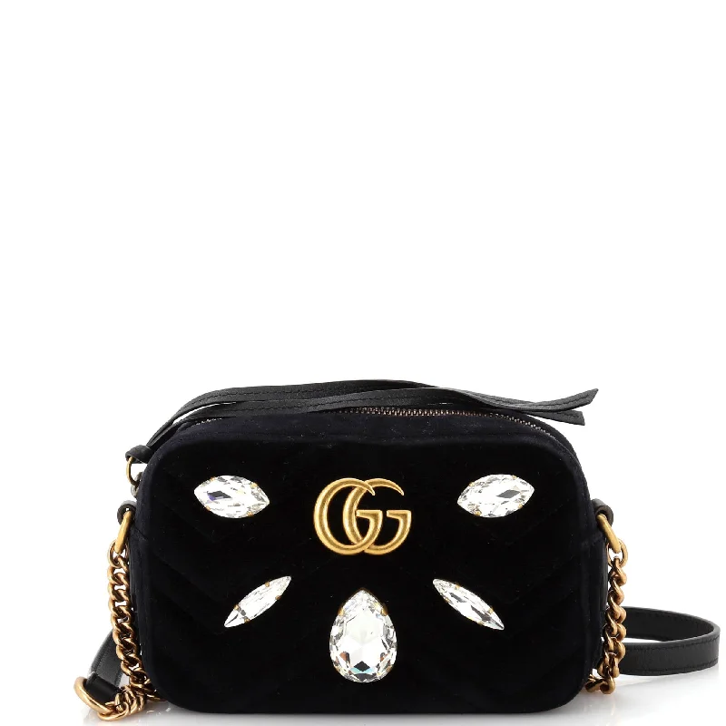 Gucci tote bags for women with a spacious interiorGG Marmont Shoulder Bag Crystal Embellished Matelasse Velvet Mini