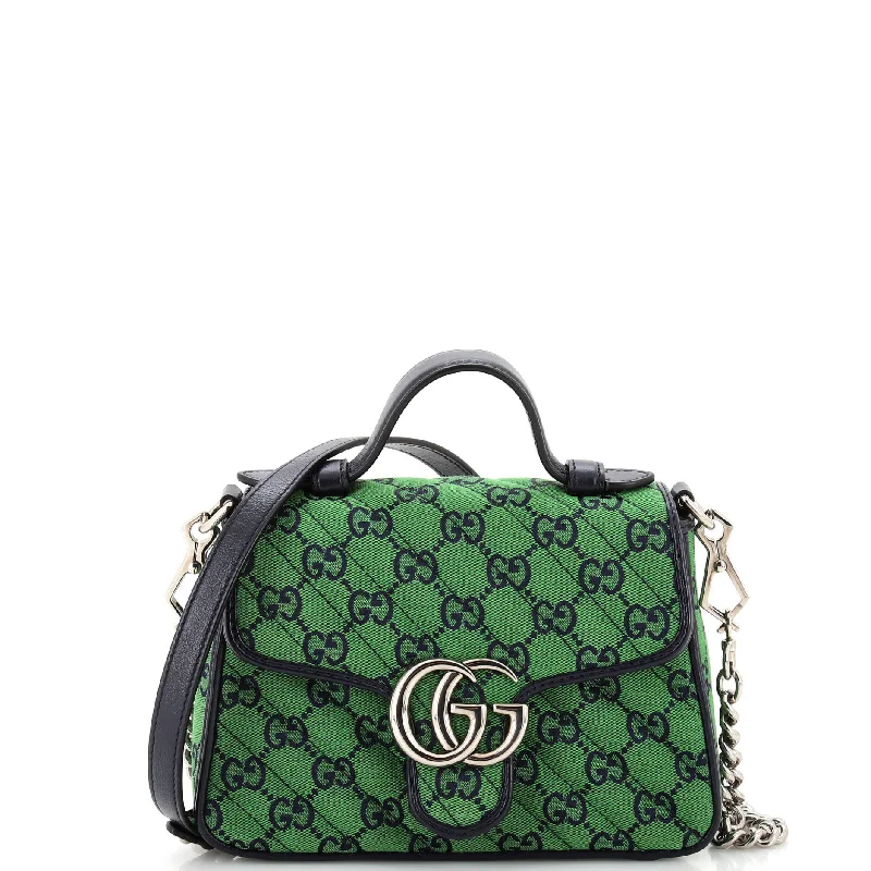 Gucci handbags for women with a patent - leather finishGG Marmont Top Handle Flap Bag Diagonal Quilted GG Canvas Mini