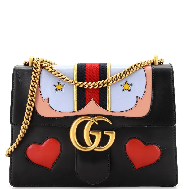 Women Gucci tote bags in GG Supreme canvas for a branded feelWeb Heart GG Marmont Chain Shoulder Bag Leather Medium