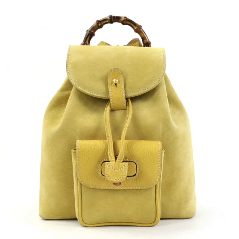 Women Gucci bags with a snap - button closure and a decorative charmGUCCI Backpack Bamboo Suede/Leather Yellow Gold Women's e56051f