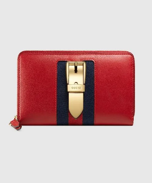 Women Gucci bags with a zip - around closure for securityGucci SyLouis Vuittonie Leather Continental Wallet Hibiscus Red