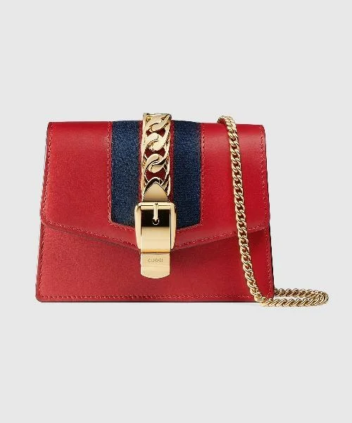 Ladies Gucci shoulder bags with a single - handle designGucci SyLouis Vuittonie Leather Mini Chain Bag Hibiscus Red